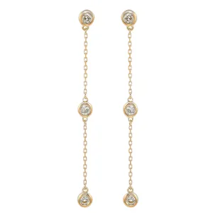 Suzy Levian Yellow Gold 4/5 CTTW Diamond Station Dangle Earrings