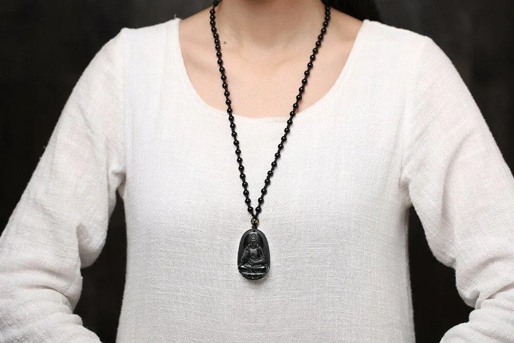 Thankful Buddha Obsidian Necklace