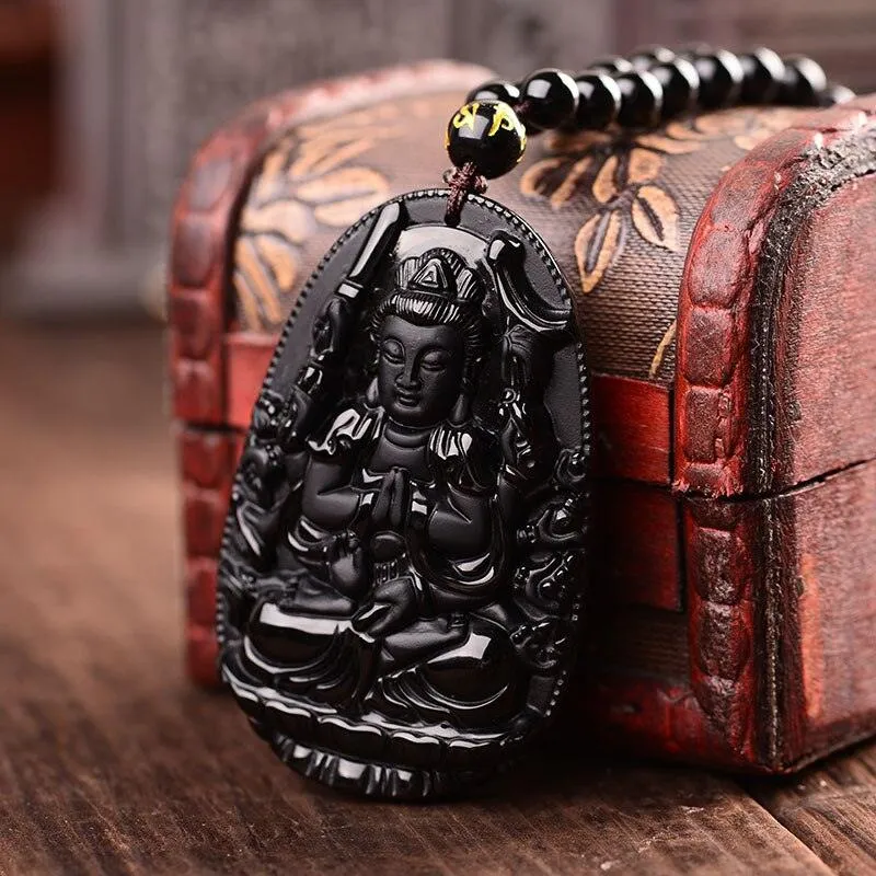 Thankful Buddha Obsidian Necklace
