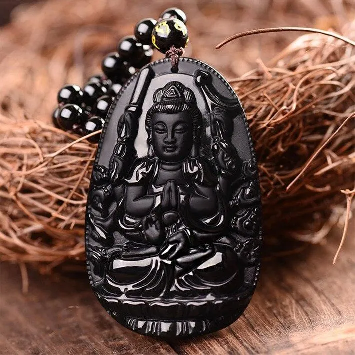 Thankful Buddha Obsidian Necklace
