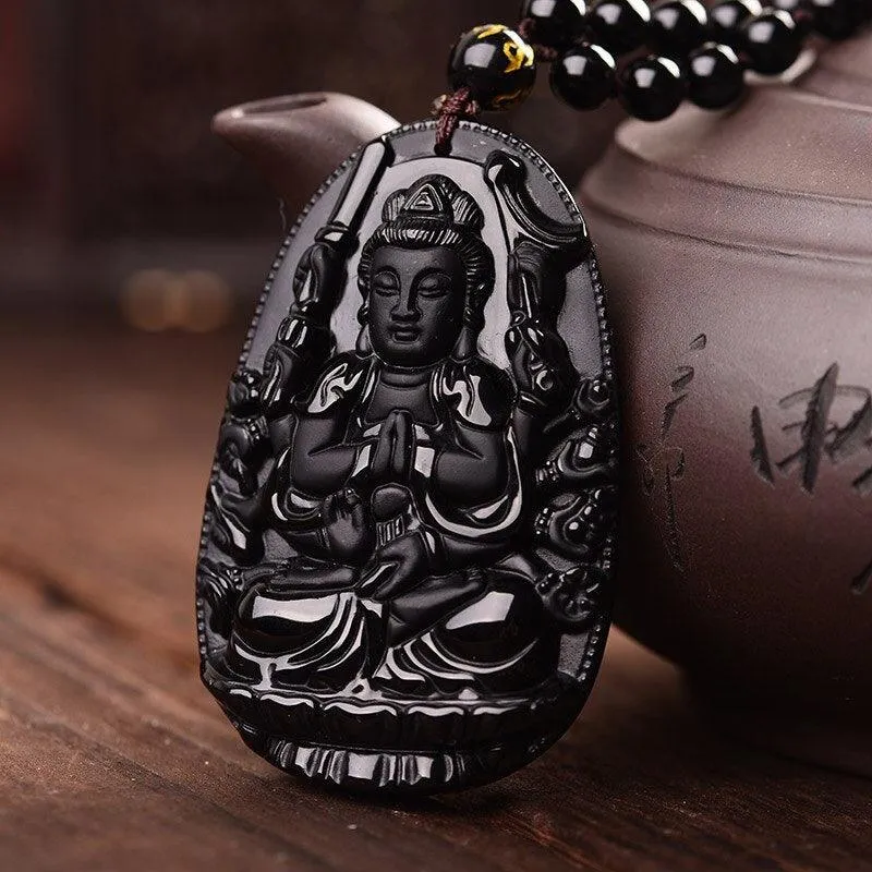 Thankful Buddha Obsidian Necklace