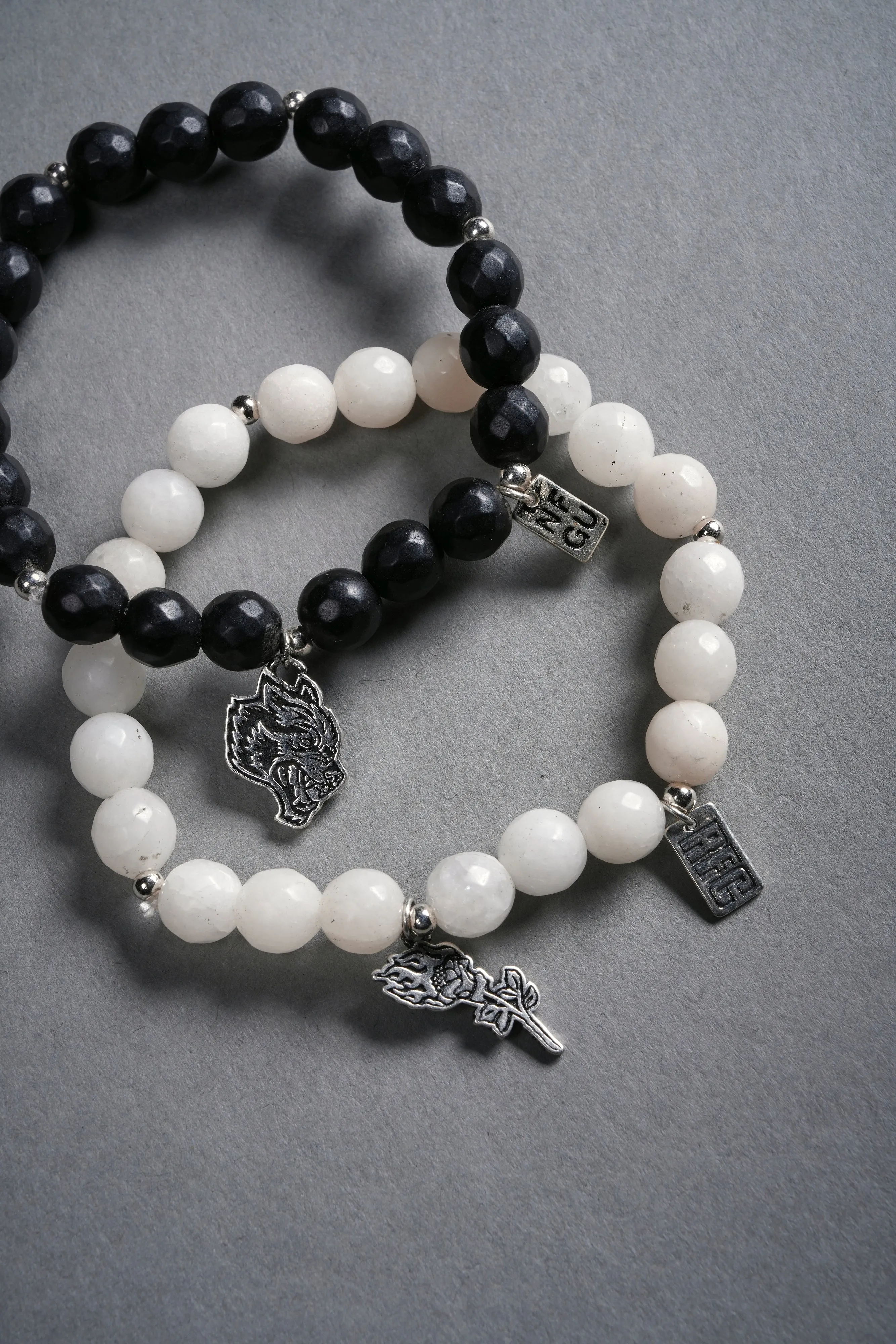 The Wolf and The Rose She Bracelet Set in Black/Cream