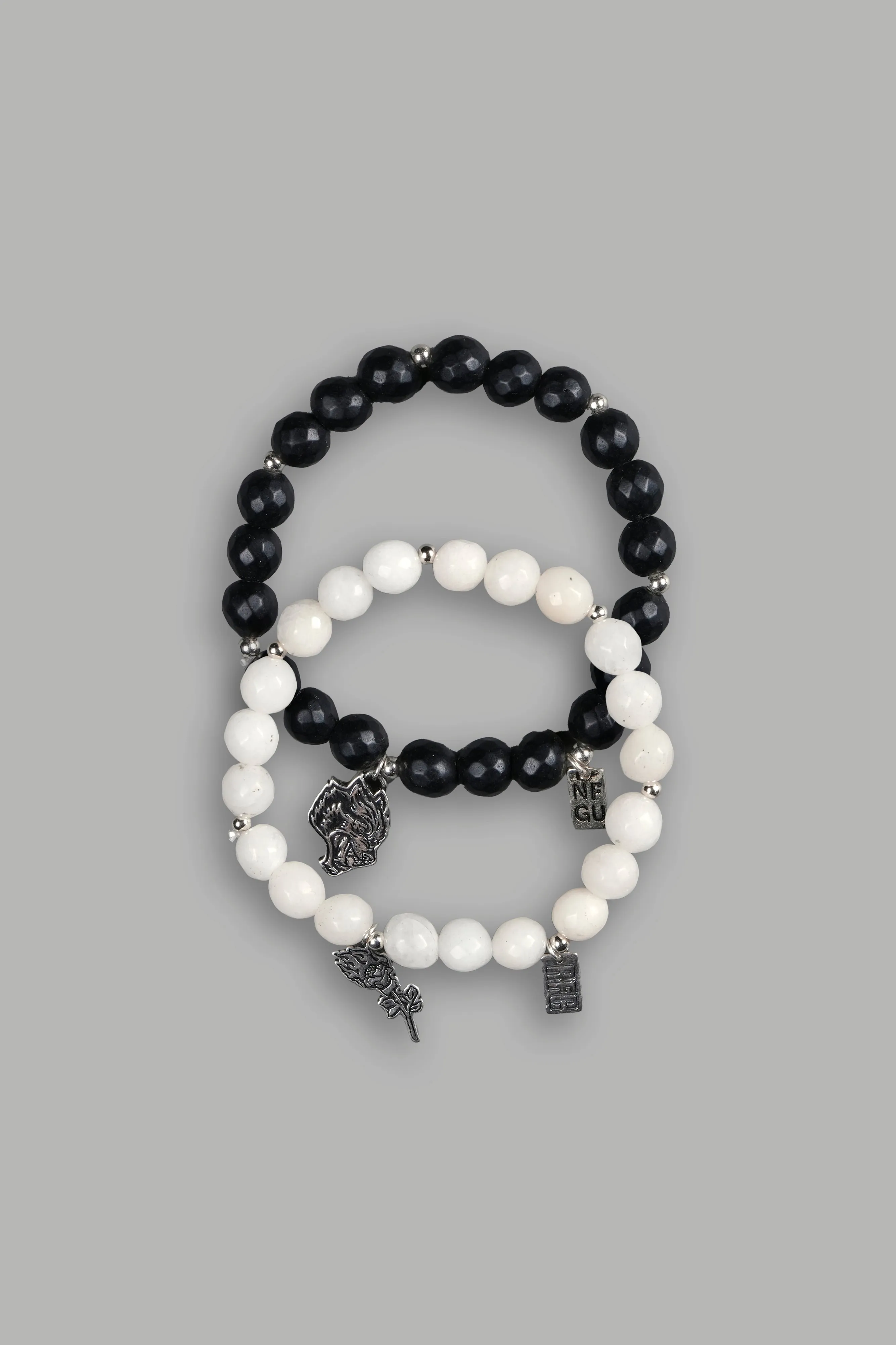 The Wolf and The Rose She Bracelet Set in Black/Cream