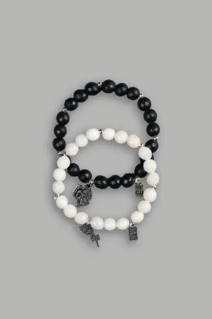 The Wolf and The Rose She Bracelet Set in Black/Cream