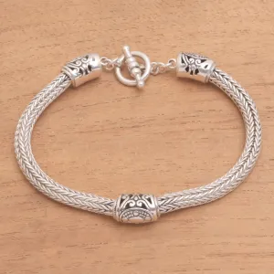 Three Siblings Artisan Crafted Sterling Silver Pendant Bracelet from Bali