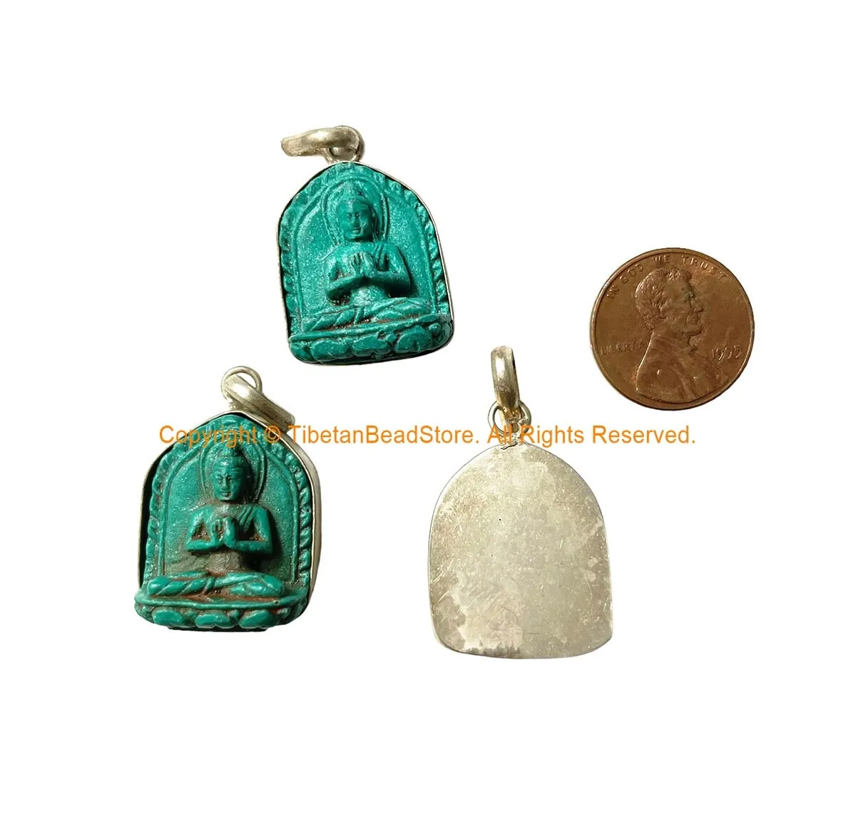 Tibetan Green Buddha Pendant - Small Buddha Charm - Artisan Handmade Buddhist Meditation Yoga Jewelry - WM8002B