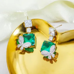 Topaz Square Cubic Zirconia Cute Butterfly Dangle Drop Earrings