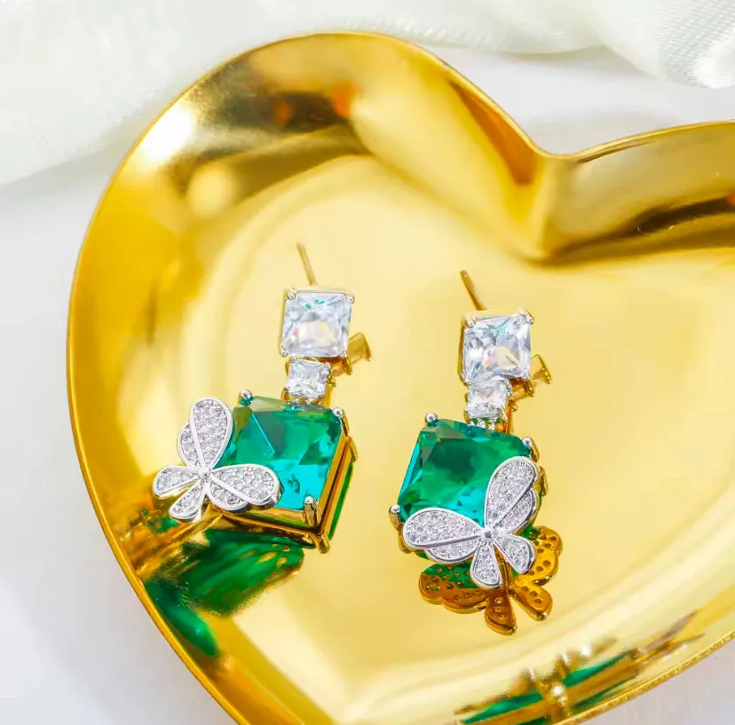 Topaz Square Cubic Zirconia Cute Butterfly Dangle Drop Earrings