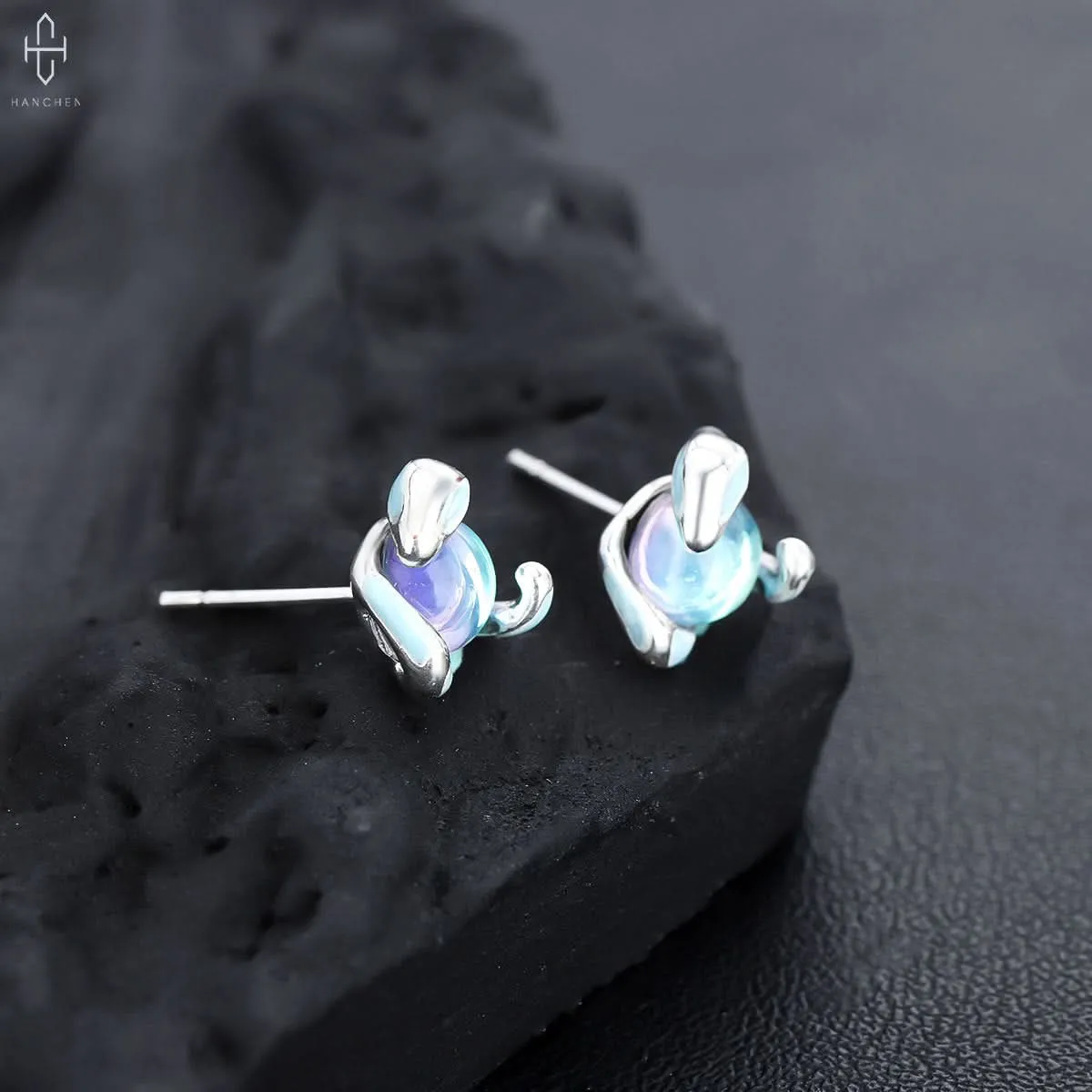 Trendy Medusa Ice Blue Eye Earrings for Men & Women - Fashionable