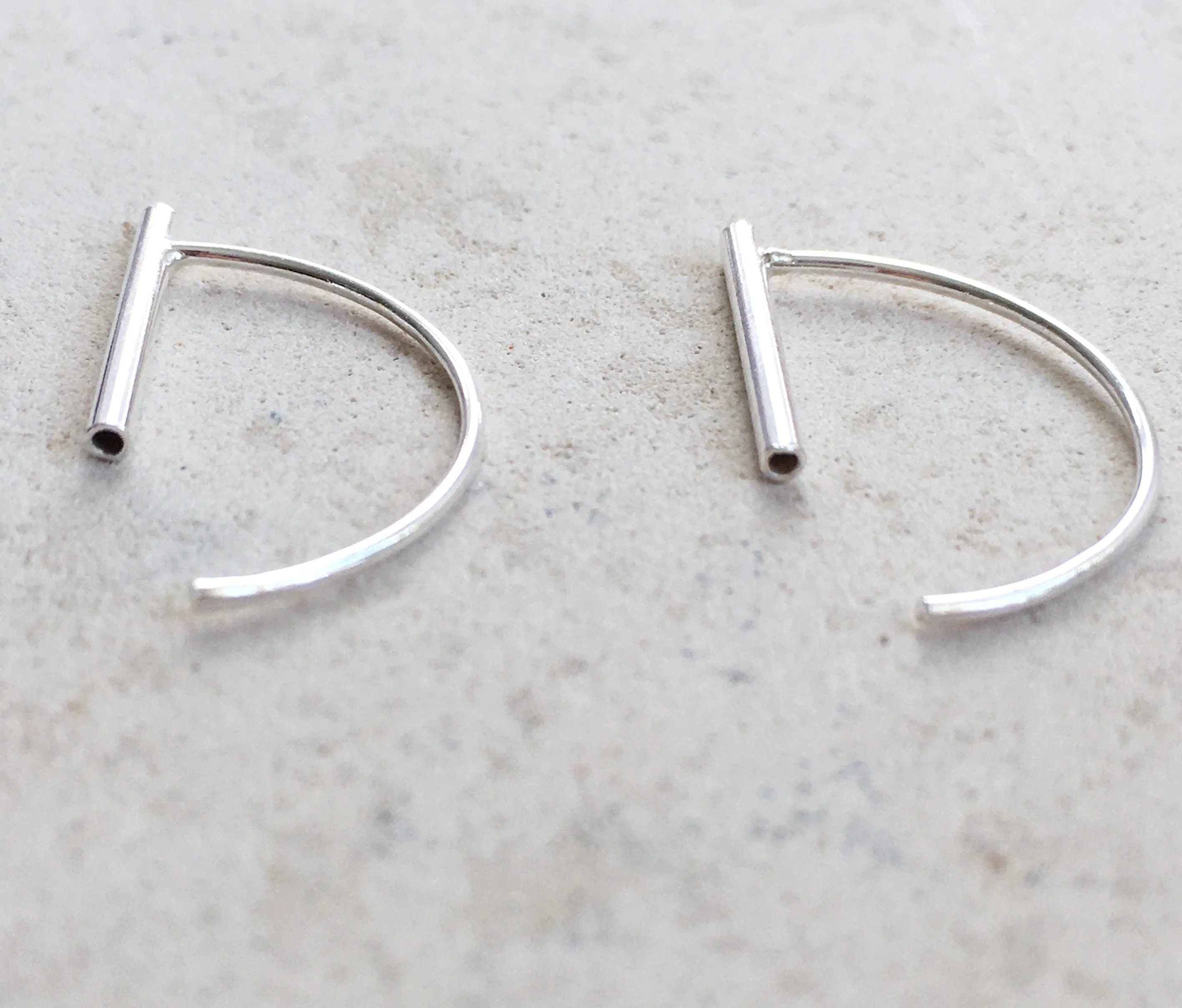 Tube Threader Unique Line Earrings Sterling Silver or Gold Plated Earrings