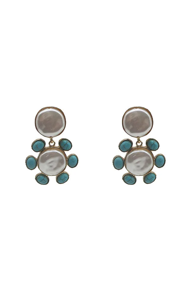 Turq Stone Pearl Earrings