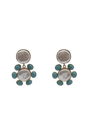 Turq Stone Pearl Earrings