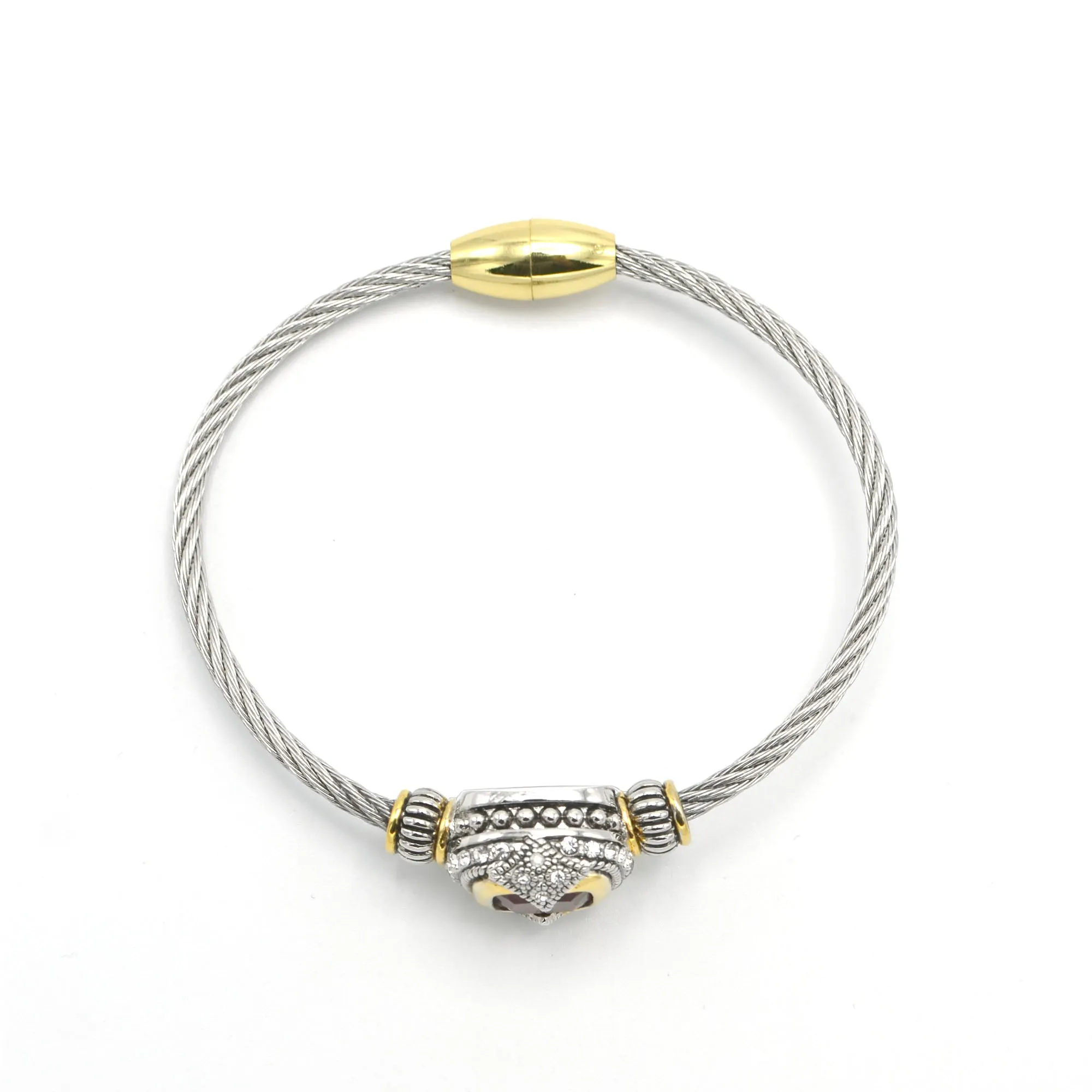 TWO TONE RED CRYSTAL CLASSIC CABLE BRACELET#42269BR-SIAM(FF26)