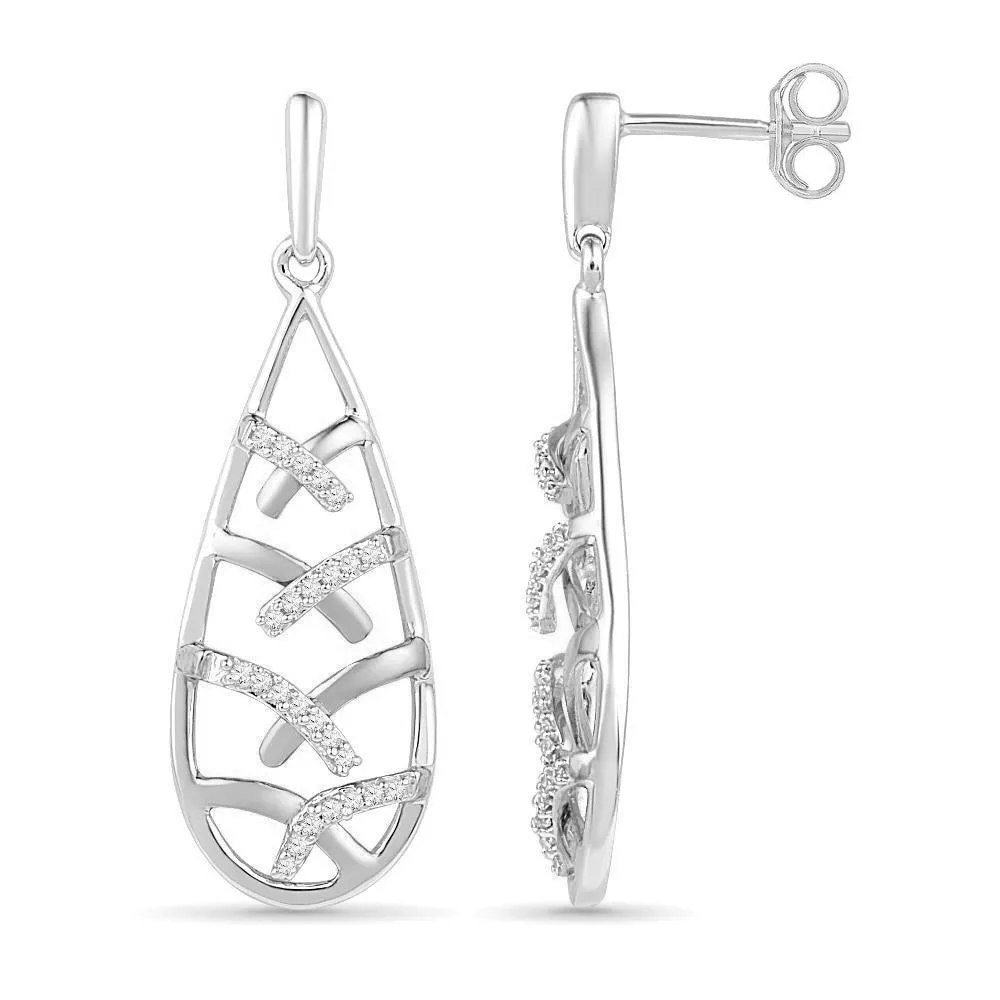 Unique Diamond Two Tone Drop Earrings