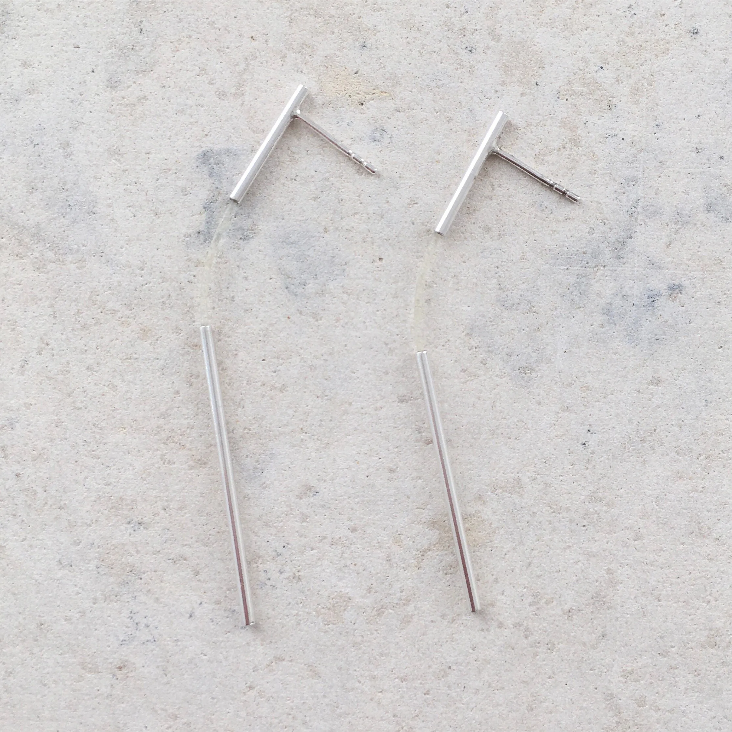 Unique minimalist line silver earrings, contemporary statement earrings