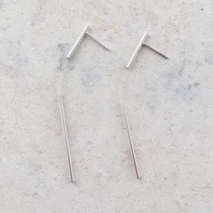 Unique minimalist line silver earrings, contemporary statement earrings
