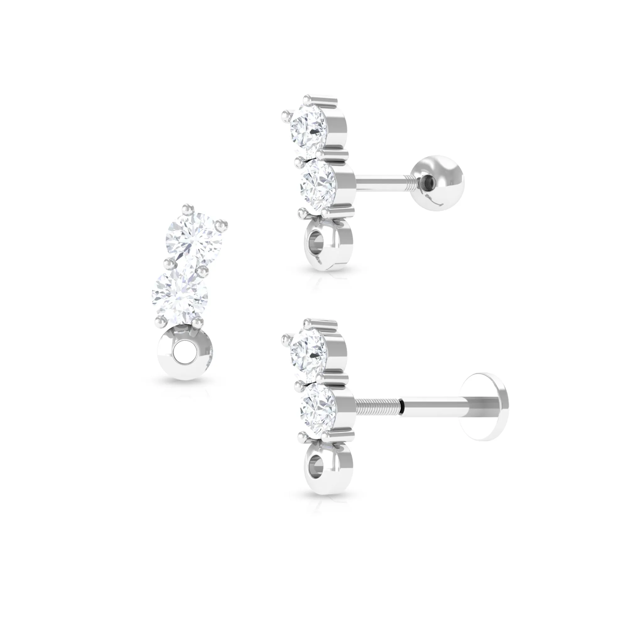 Unique Moissanite 2 Stone Curved Helix Earring