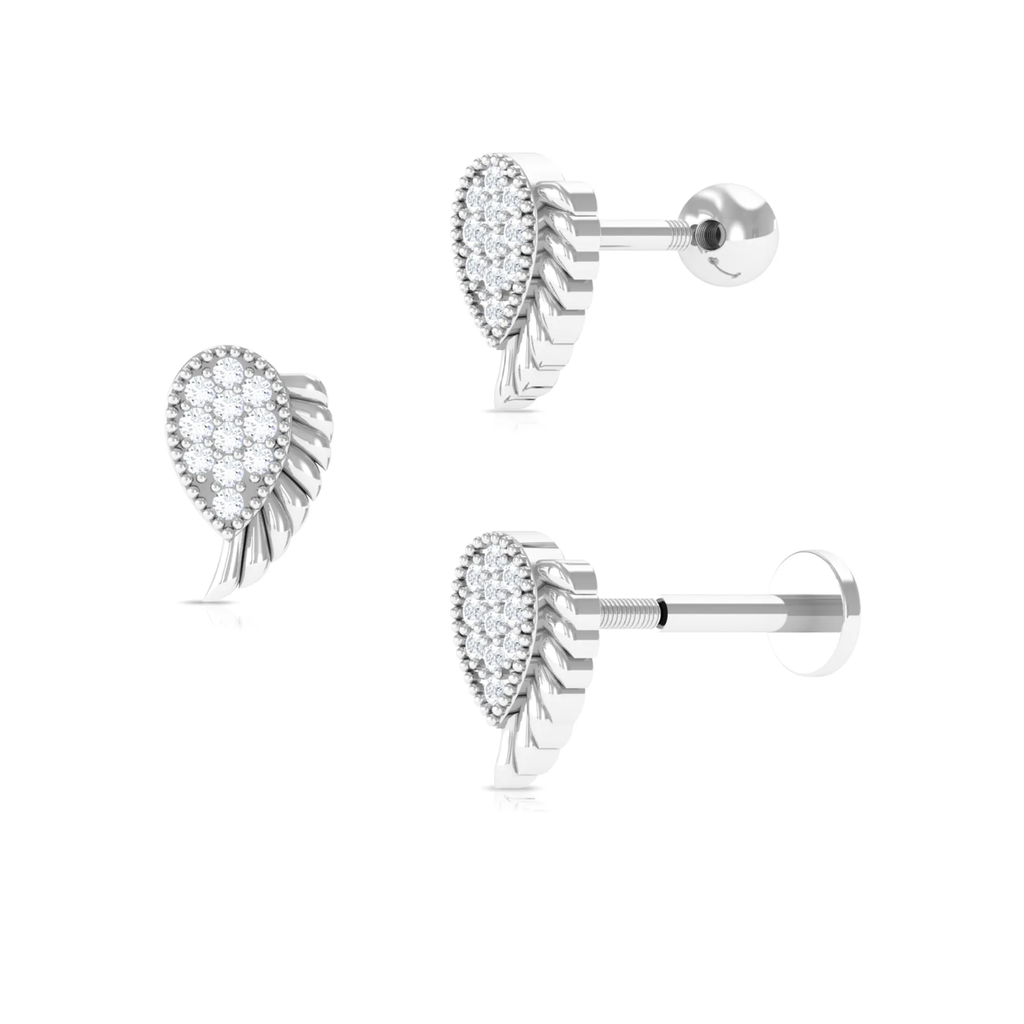 Unique Moissanite Angel Wing Cartilage Earring in Gold