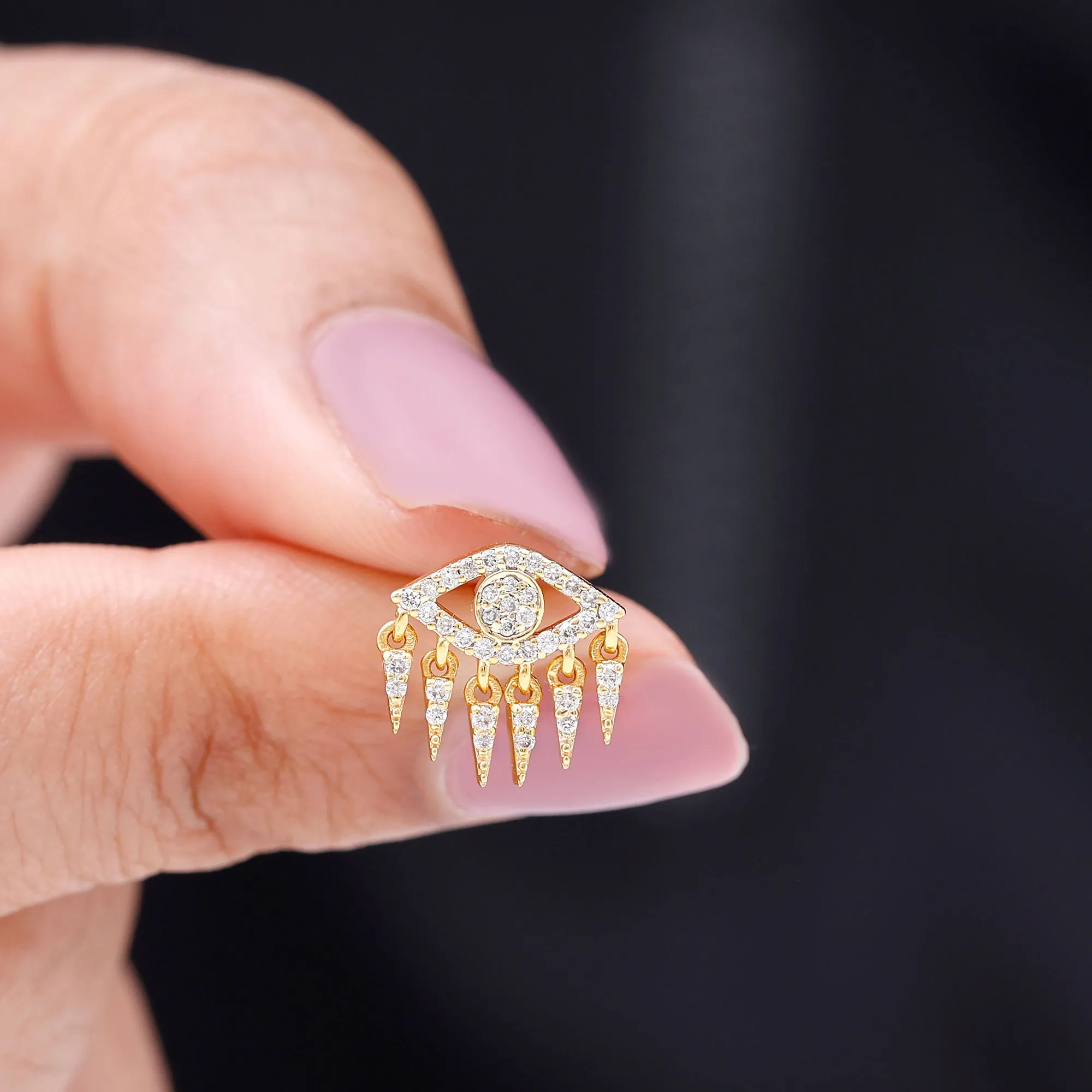 Unique Moissanite Evil Eye Earring for Cartilage Piercing