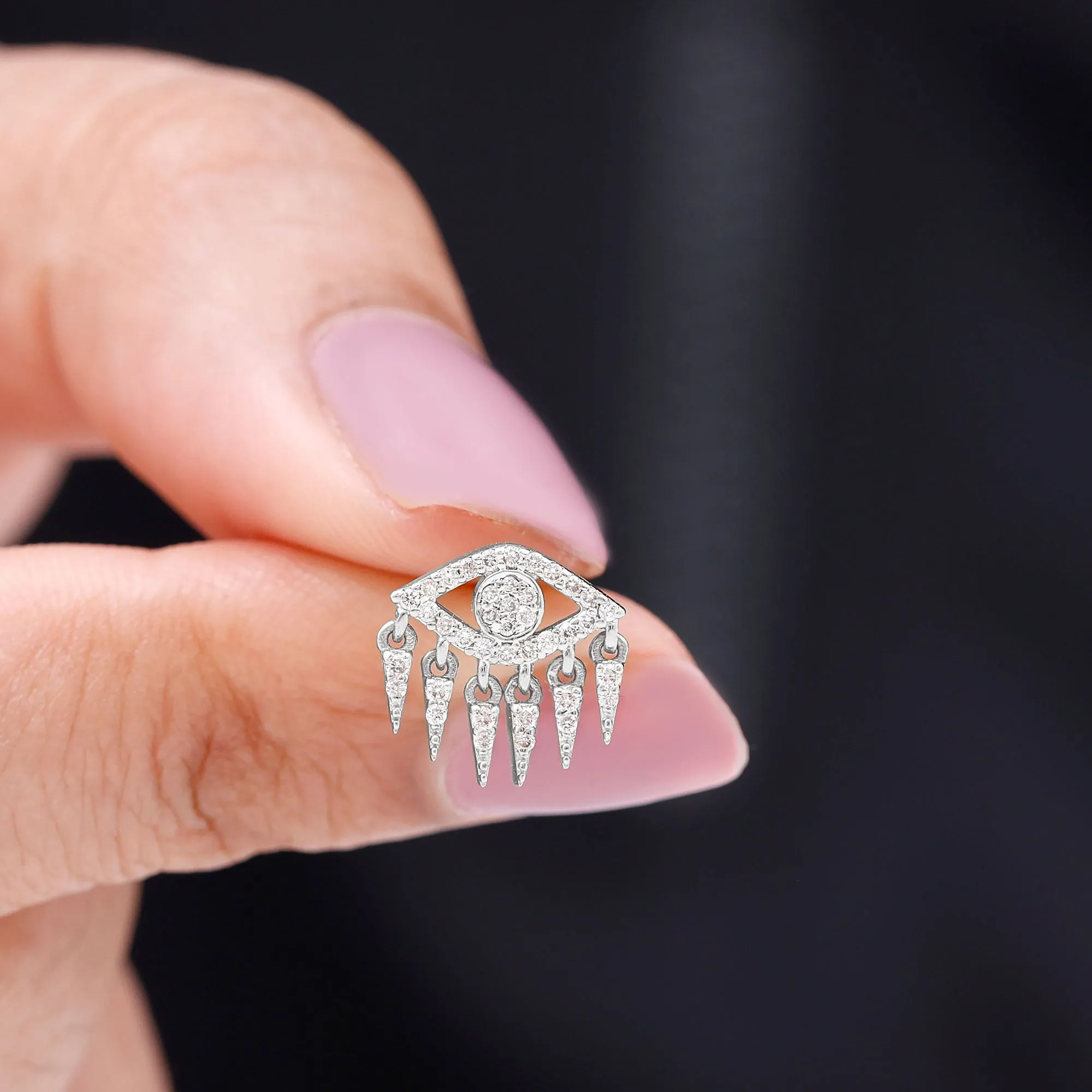 Unique Moissanite Evil Eye Earring for Cartilage Piercing