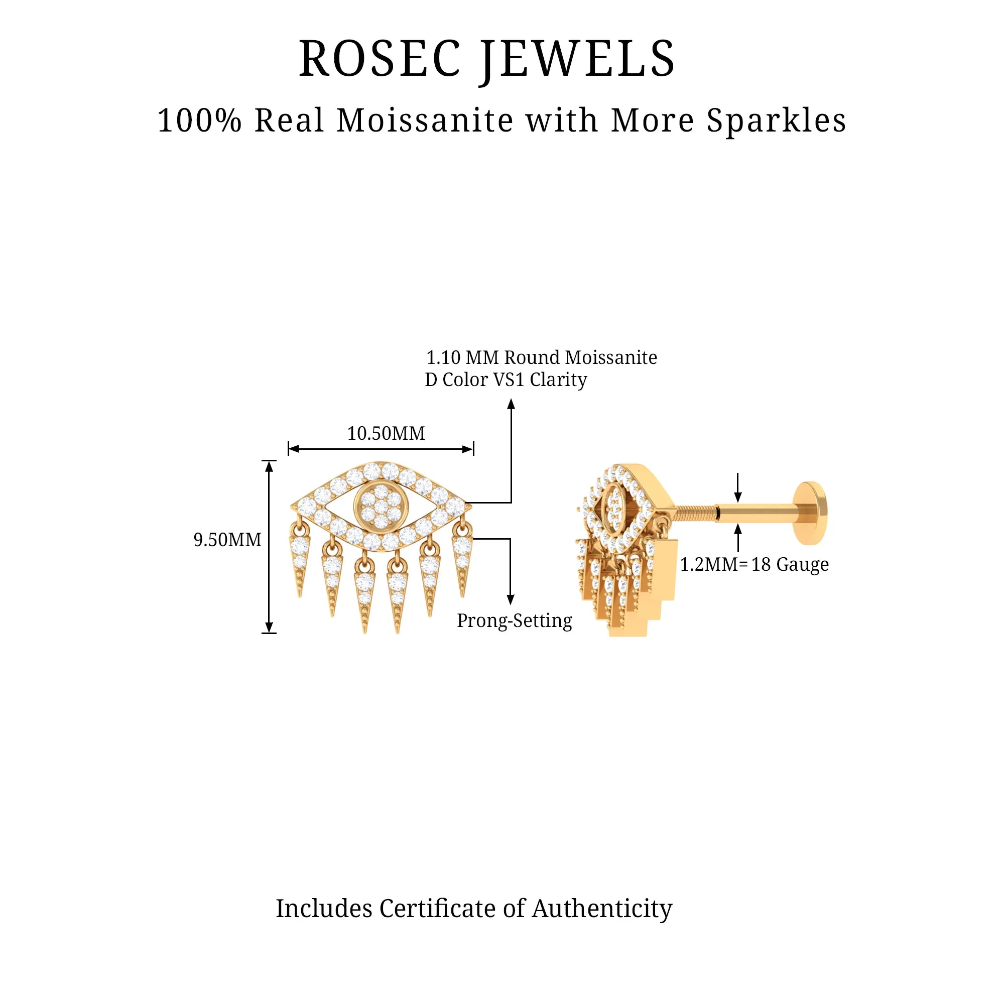 Unique Moissanite Evil Eye Earring for Cartilage Piercing