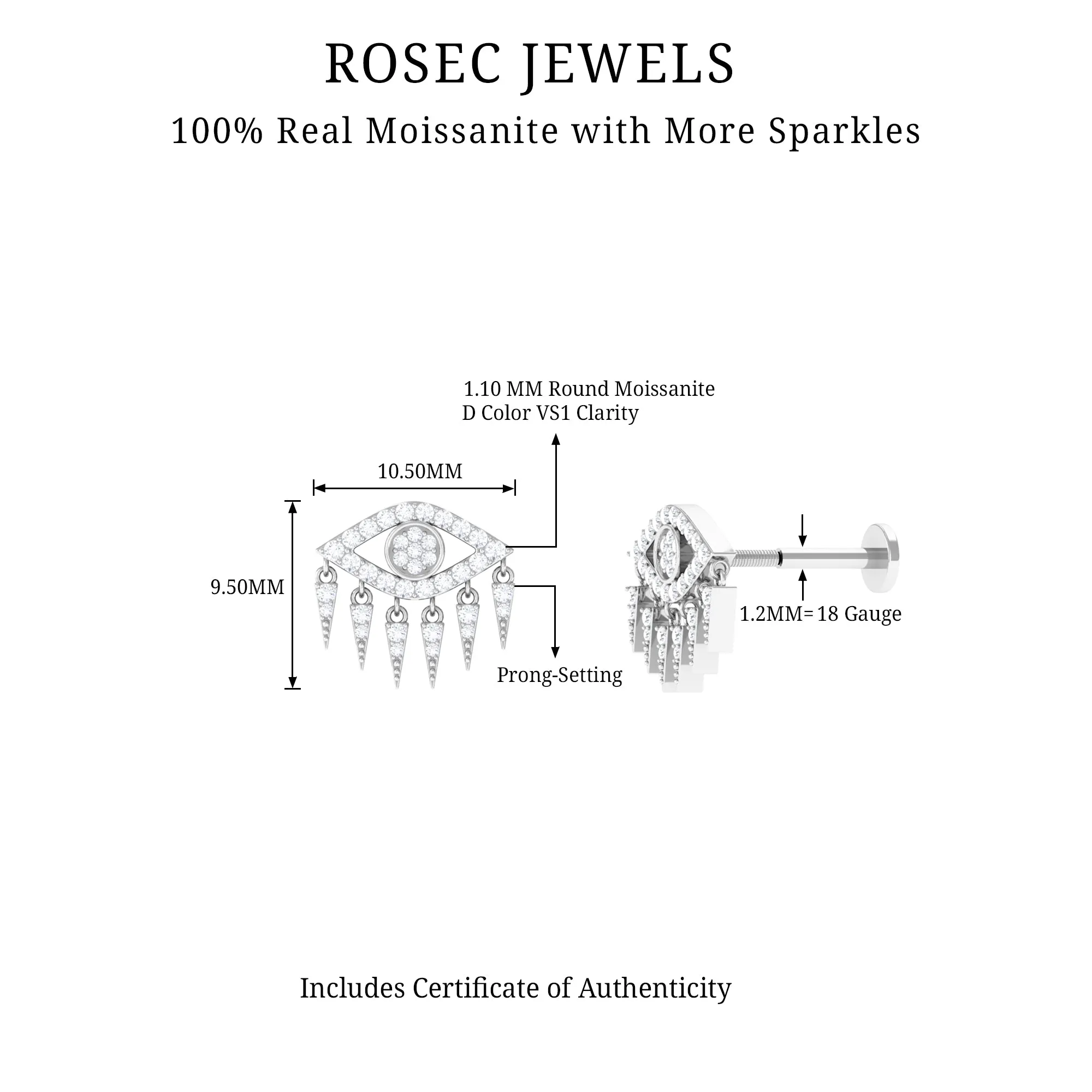 Unique Moissanite Evil Eye Earring for Cartilage Piercing