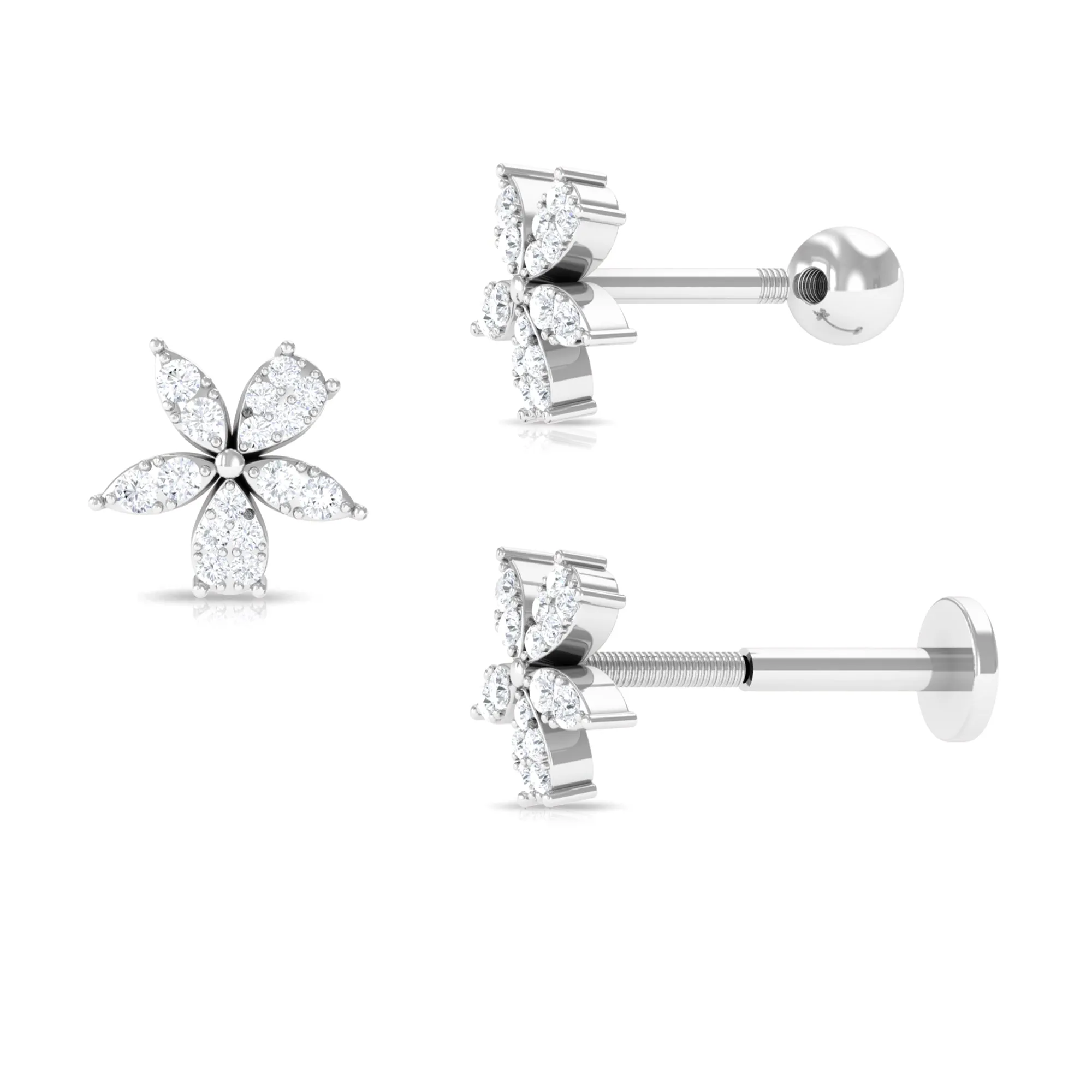 Unique Moissanite Floral Second Hole Earring