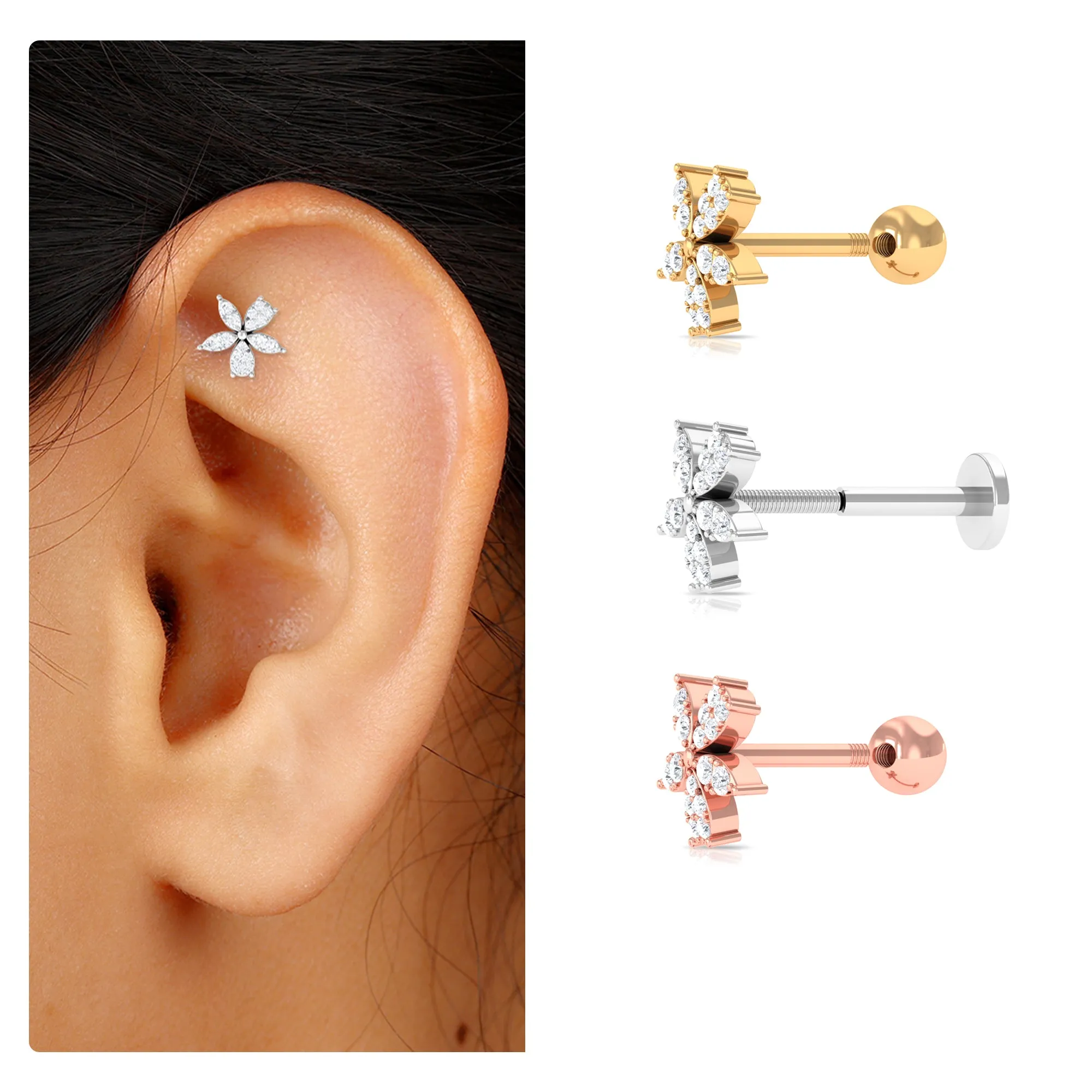 Unique Moissanite Floral Second Hole Earring