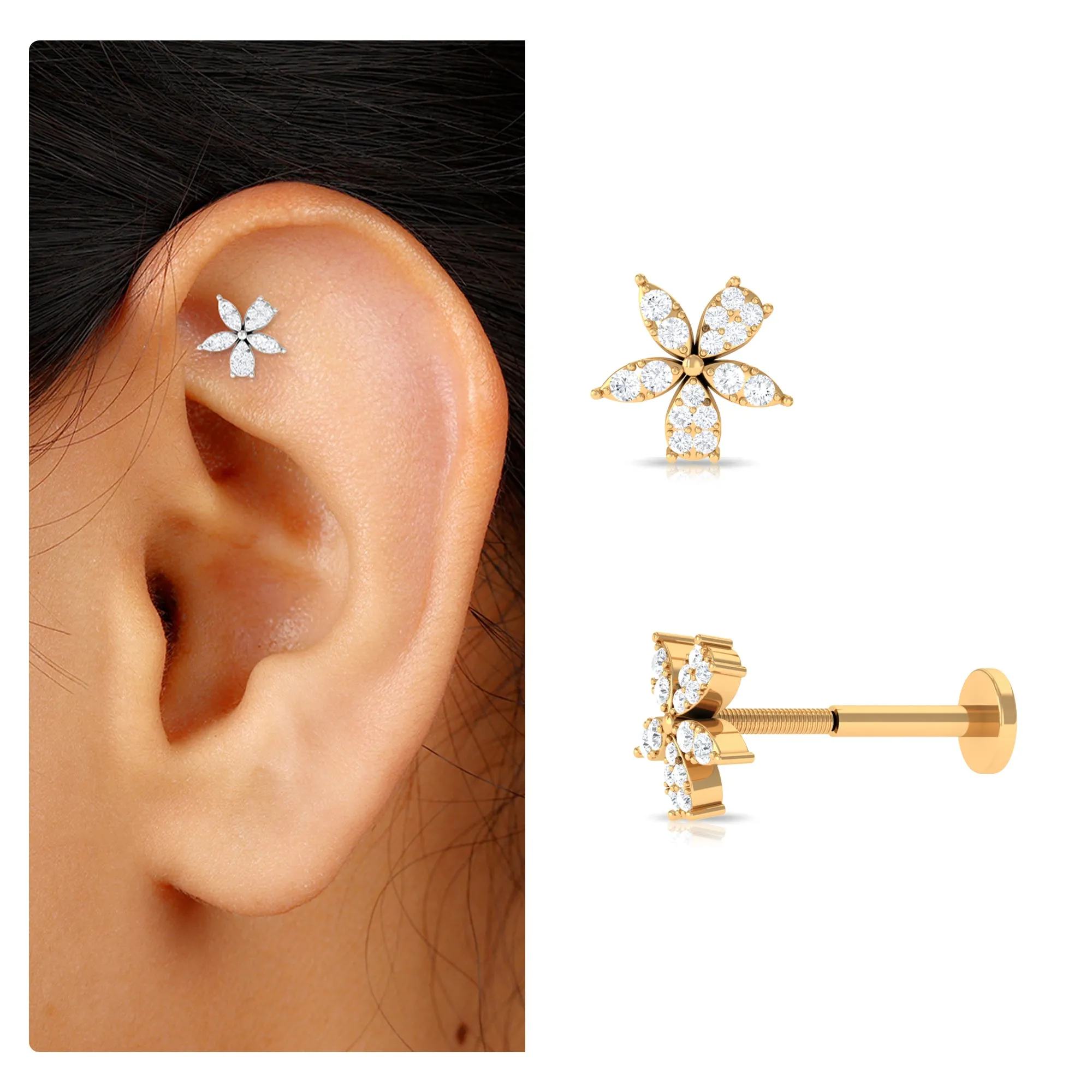 Unique Moissanite Floral Second Hole Earring