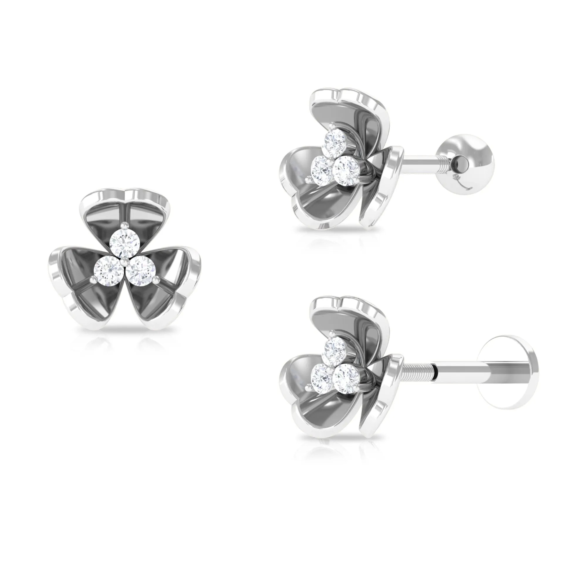 Unique Moissanite Gold Floral Cartilage Earring