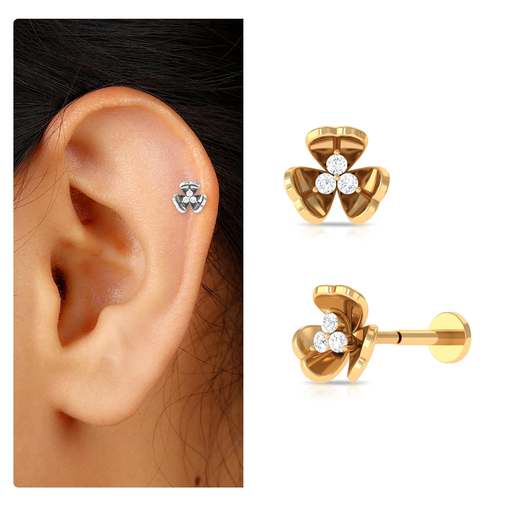 Unique Moissanite Gold Floral Cartilage Earring