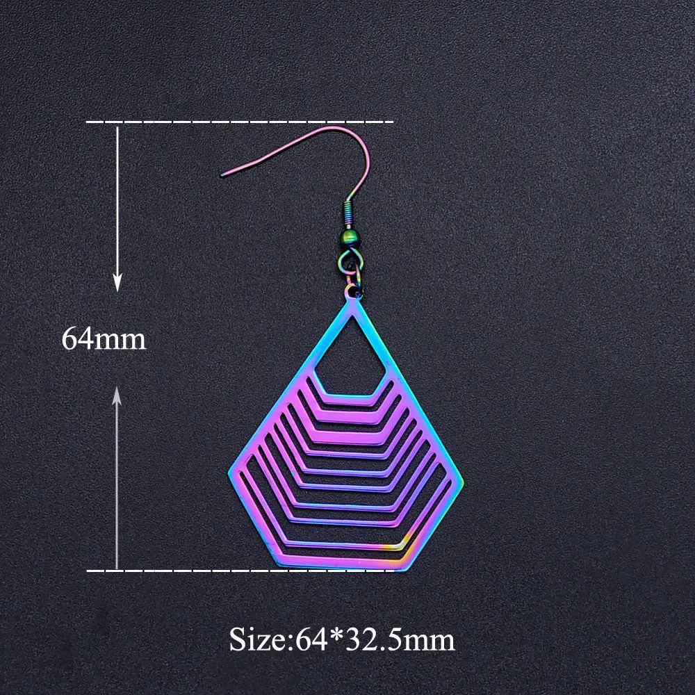 Unique Rainbow Color Stainless Steel Geomoetric Shape Woman Earrings