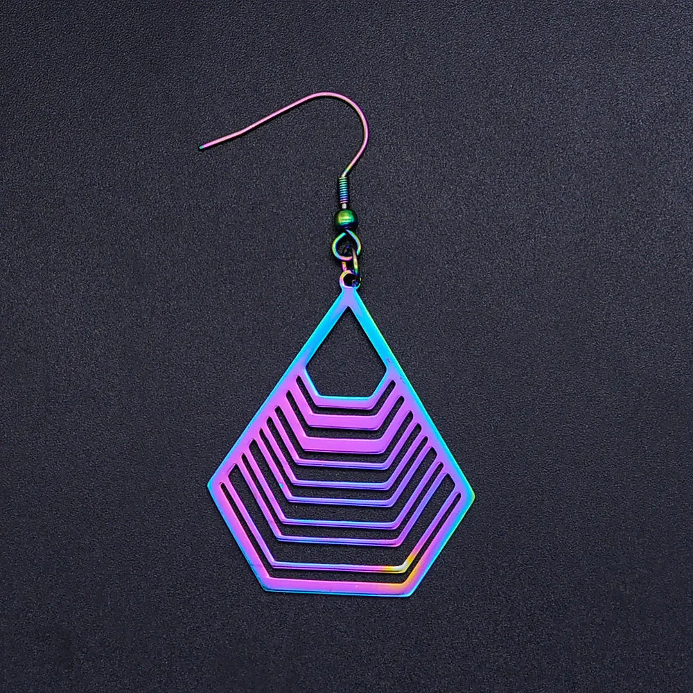 Unique Rainbow Color Stainless Steel Geomoetric Shape Woman Earrings
