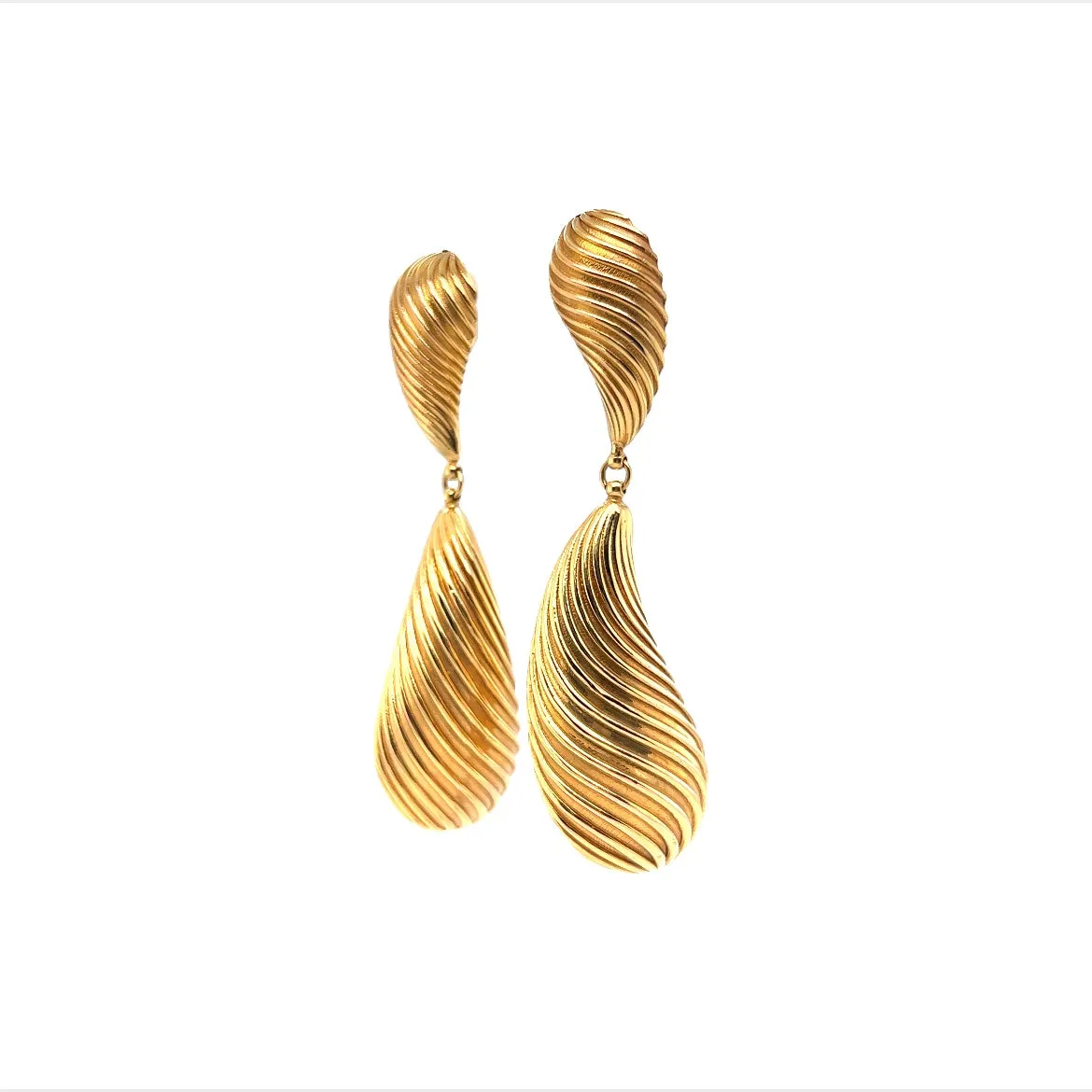 Unique Teardrop Dangle Earrings in 18K Yellow Gold