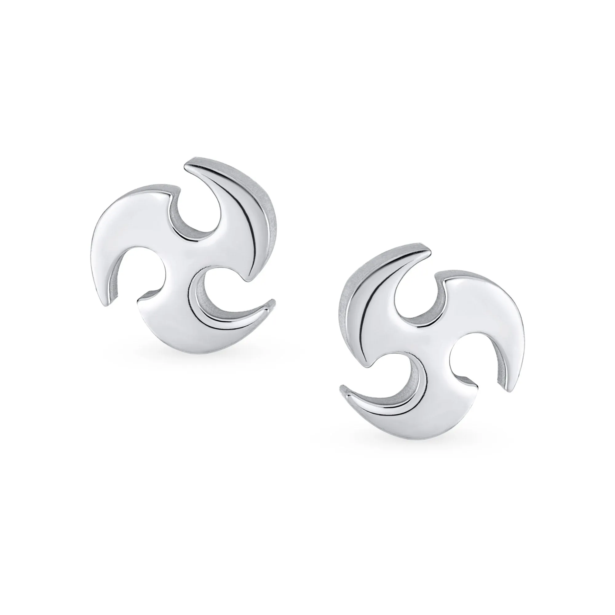 Unisex Tribal Warrior Blade Ninja Star Stud Earrings for Men, Silver & Black Steel