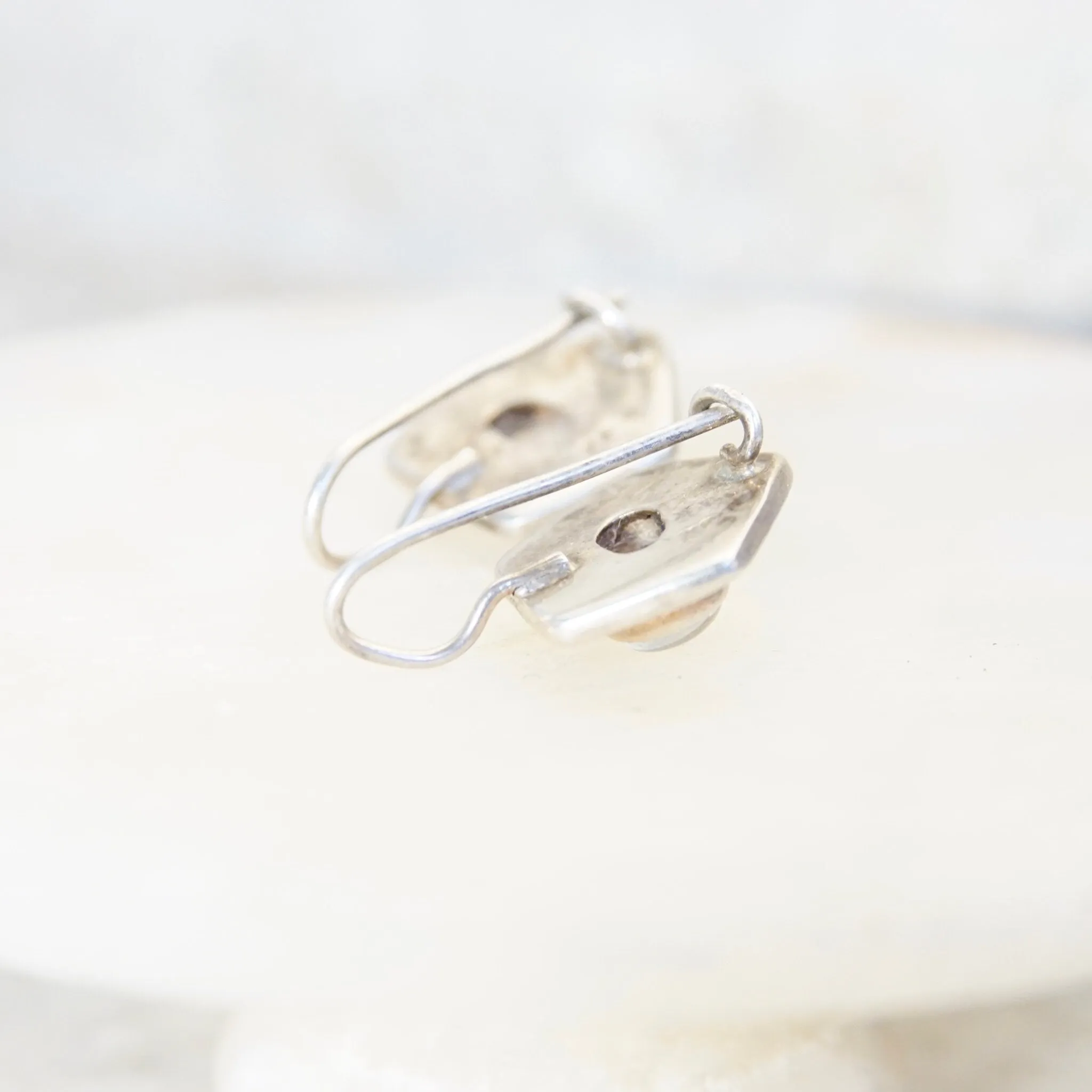 Vintage Sterling Silver Moonstone Drop Earrings, Iridescent Moonstone In Silver Pentagon Setting, Unique Silver Dangle Earrings, 7/8" L