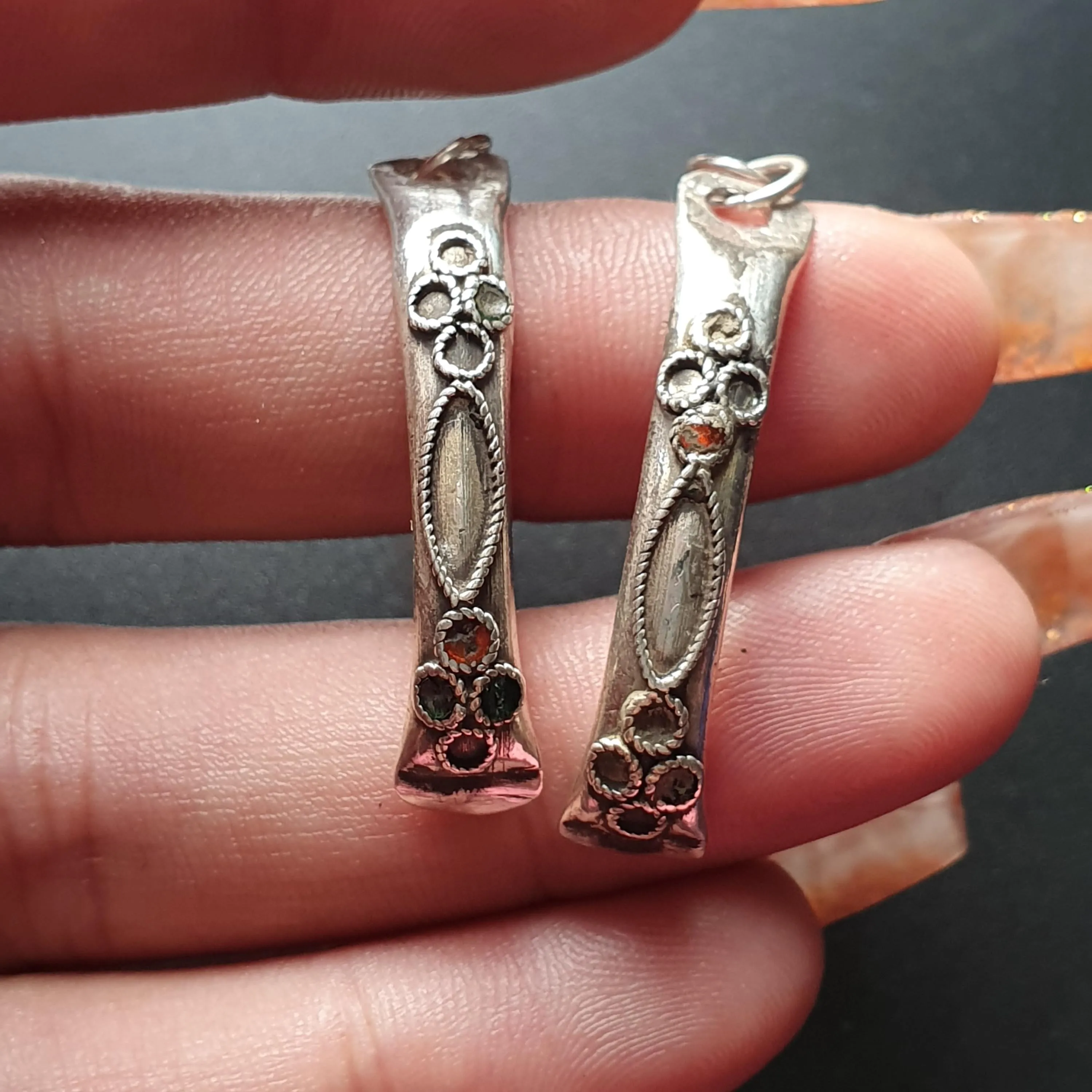 Vintage-Style Curved  Silver Dangle Earrings with Intricate Floral Detailing, Indian Ethnic Jewelry, Unique Gifts Dangle Drop Long Earrings