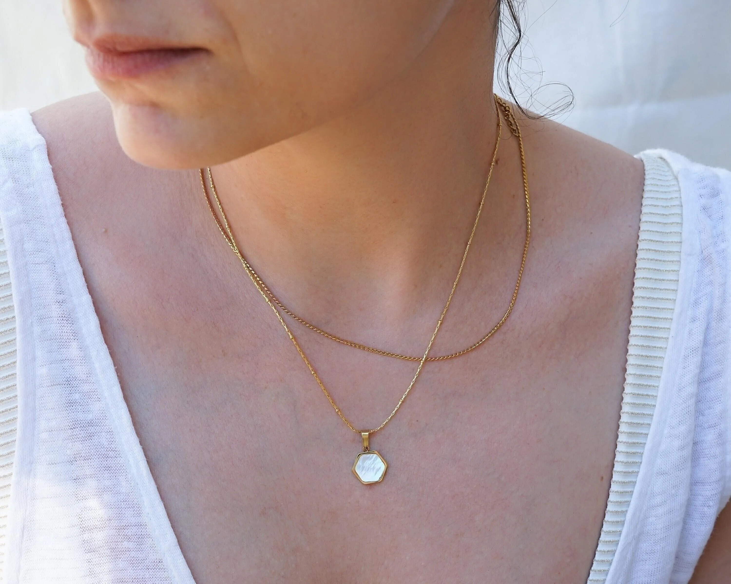 White Shell Geometric Necklace