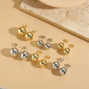Wholesale Copper Plated 14K Simple Fashionable Glossy Round Stud Earrings