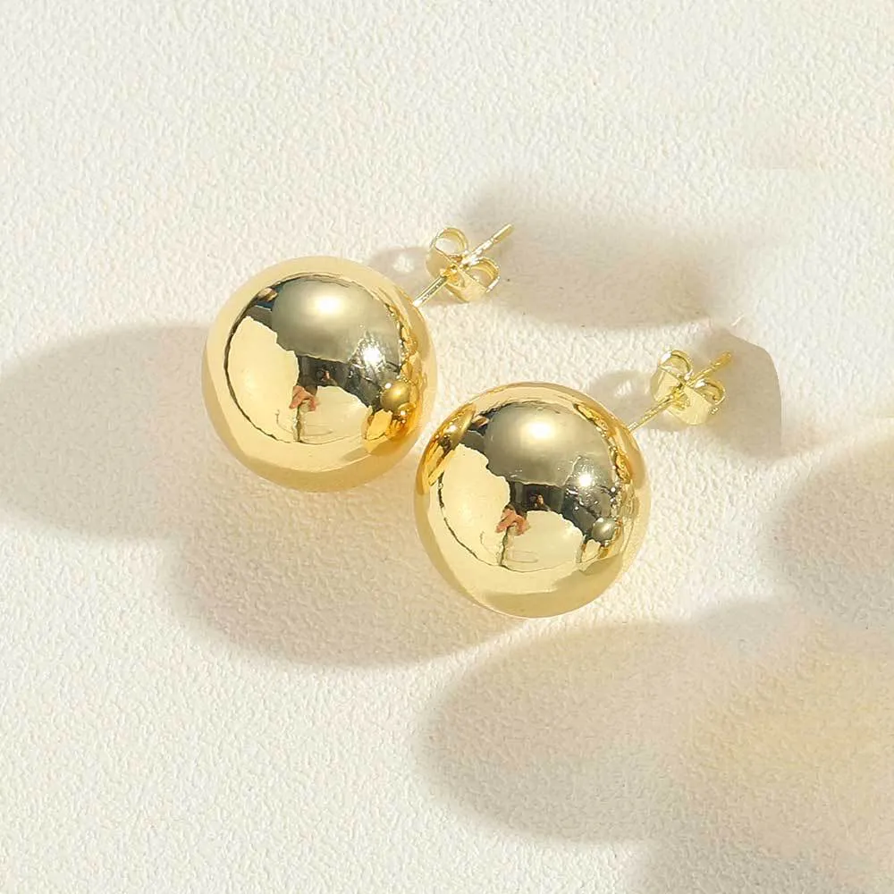 Wholesale Copper Plated 14K Simple Fashionable Glossy Round Stud Earrings