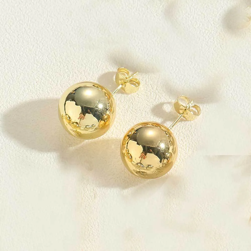 Wholesale Copper Plated 14K Simple Fashionable Glossy Round Stud Earrings
