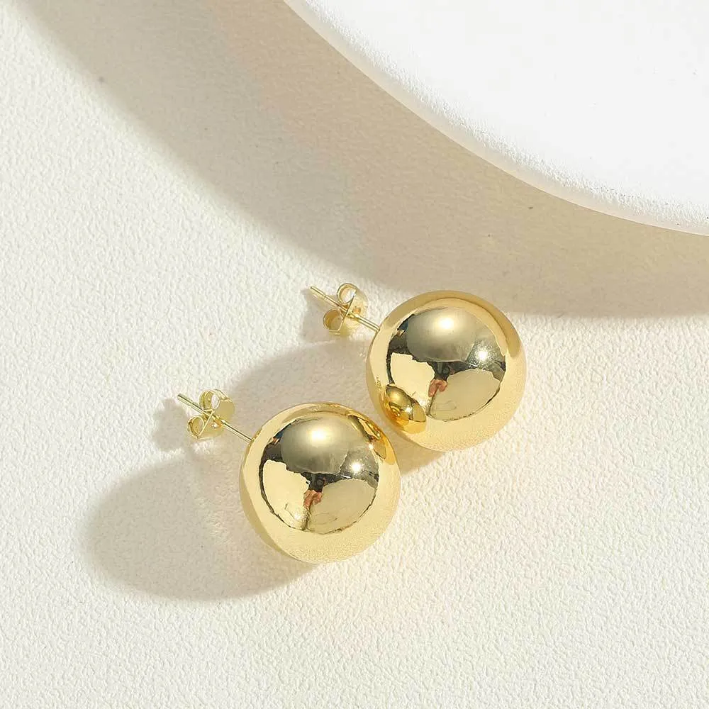Wholesale Copper Plated 14K Simple Fashionable Glossy Round Stud Earrings