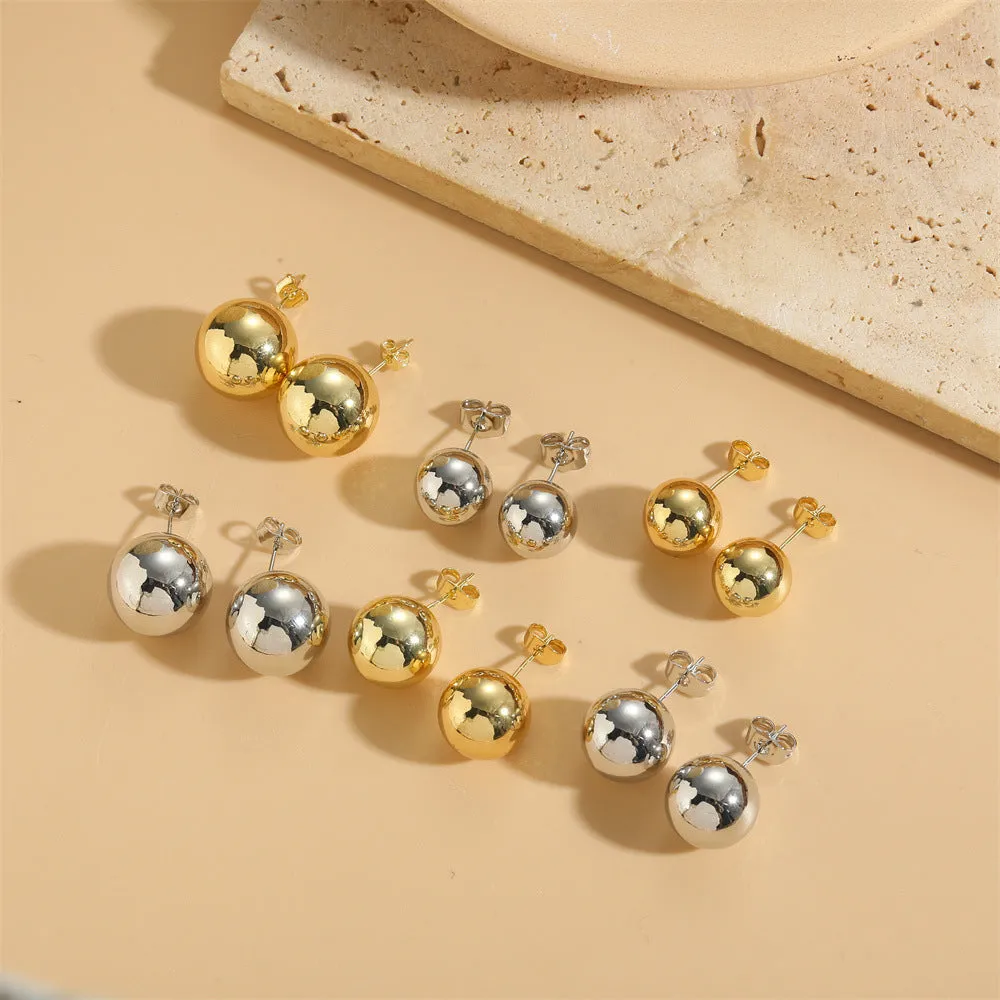 Wholesale Copper Plated 14K Simple Fashionable Glossy Round Stud Earrings