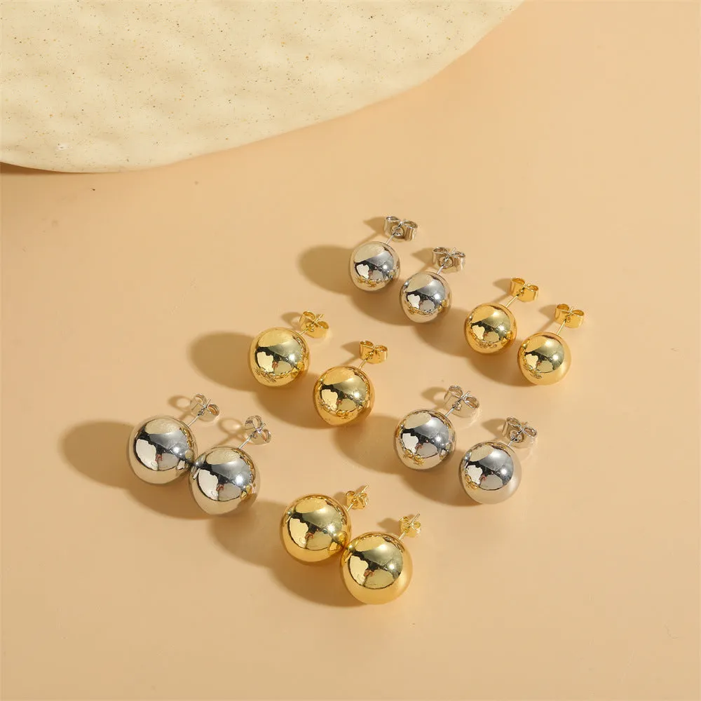 Wholesale Copper Plated 14K Simple Fashionable Glossy Round Stud Earrings