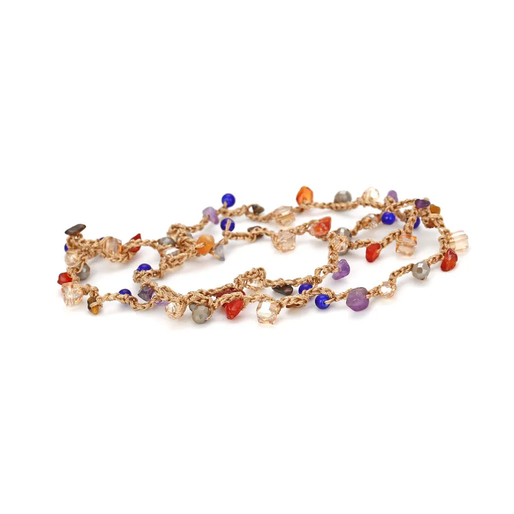 Wholesale Handwoven Colorful Gravel Glass Crystal Natural Stone Long Necklace