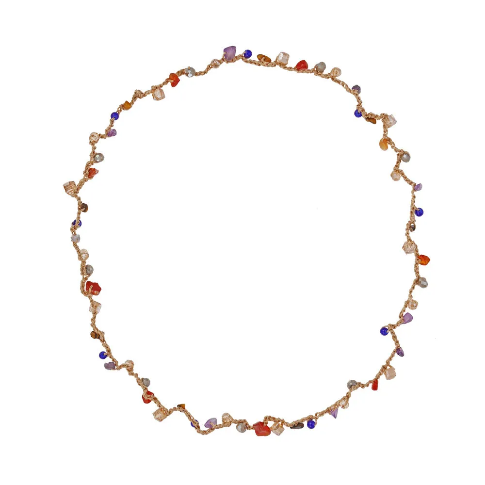 Wholesale Handwoven Colorful Gravel Glass Crystal Natural Stone Long Necklace