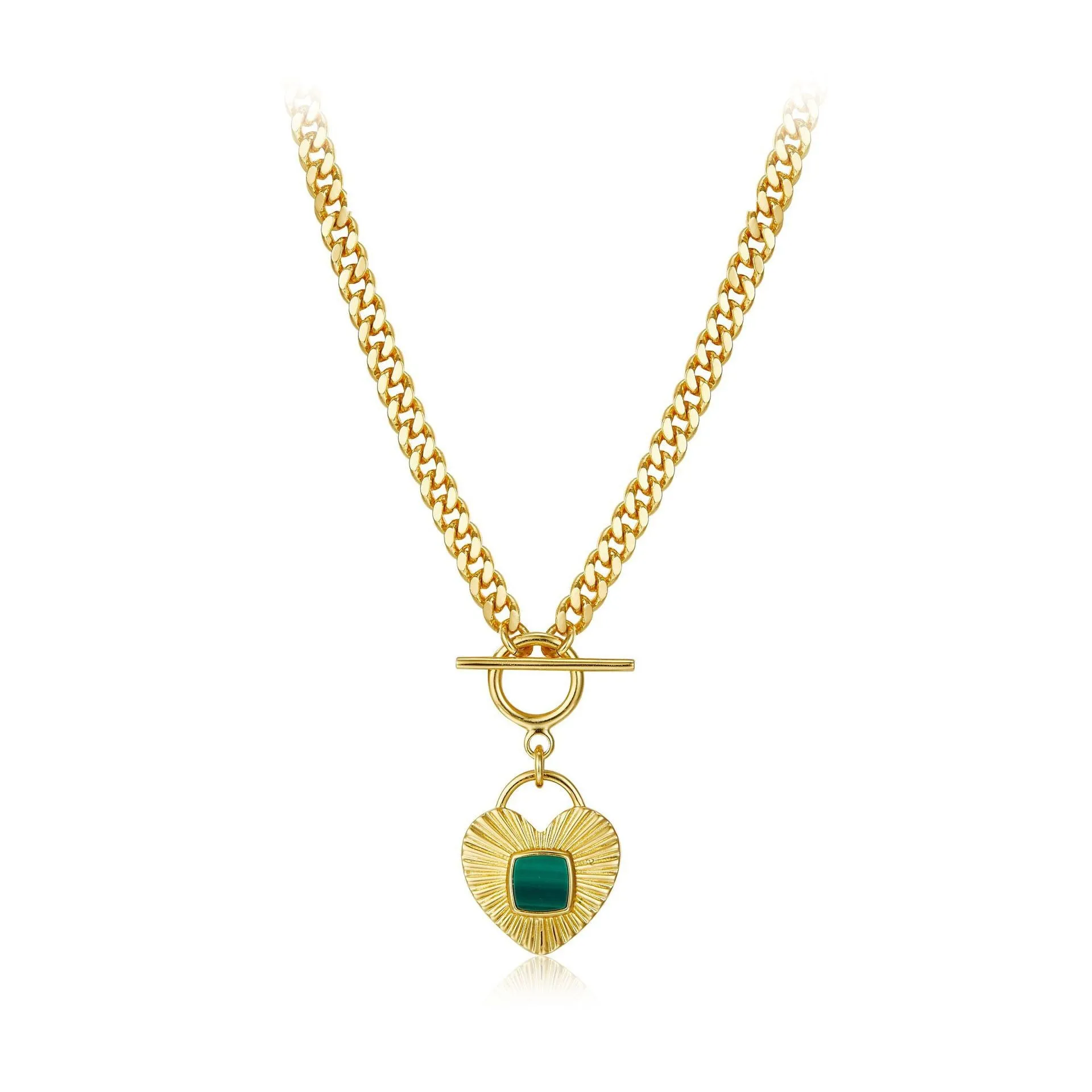 Wholesale Heart Natural Malachite Titanium Steel Necklaces