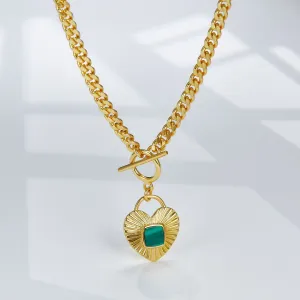 Wholesale Heart Natural Malachite Titanium Steel Necklaces