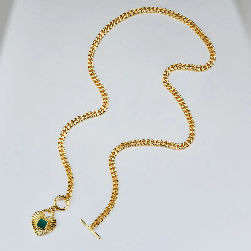 Wholesale Heart Natural Malachite Titanium Steel Necklaces